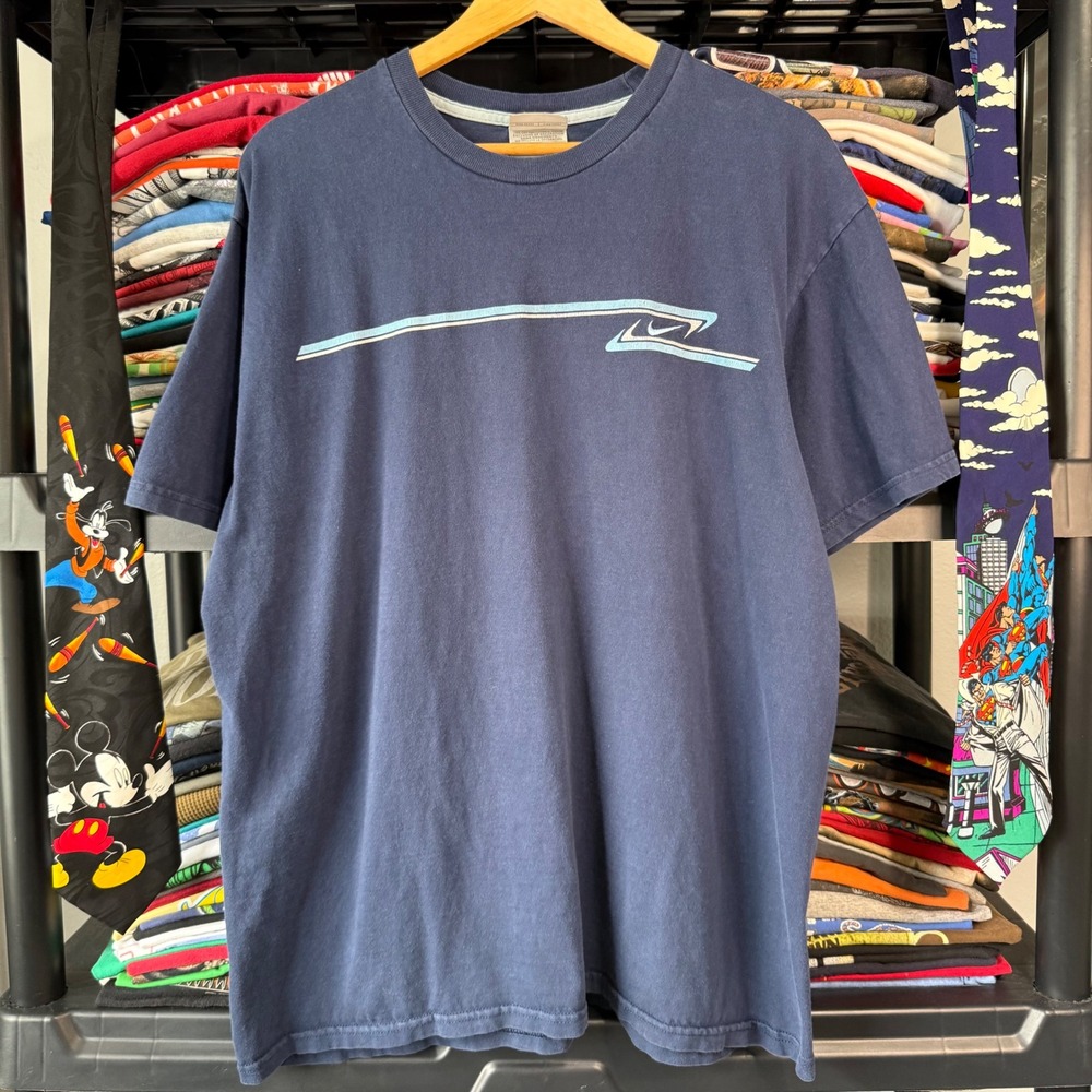 Y2K Navy Blue Nike Center Swoosh Graphic T-Shirt XL